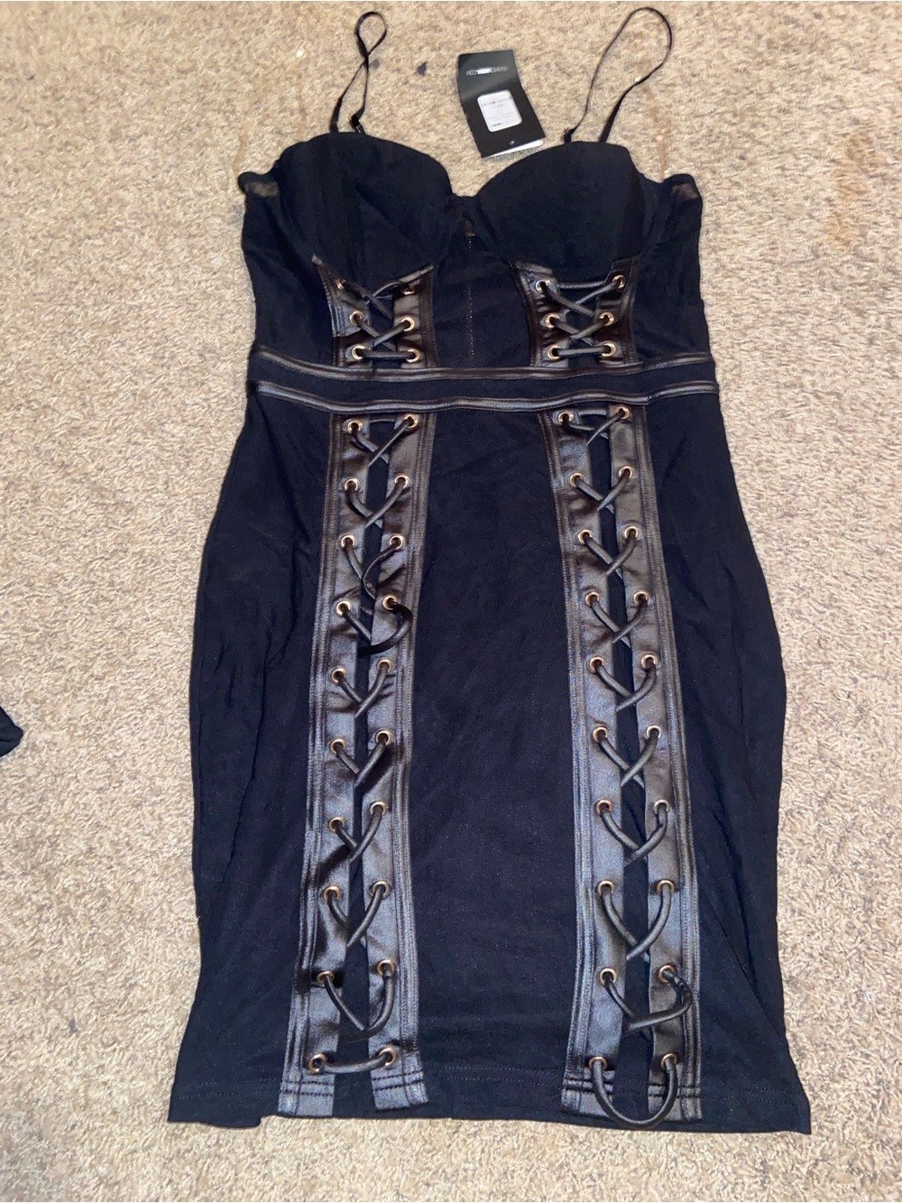 Fashion Nova Black Lace-Up Corset Bodycon Mini Dress
